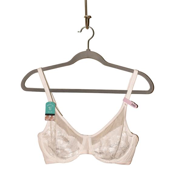 BALI NEW $48 One Smooth U Lightweight Lace Minimizer Bra White 34D - Picture 1 of 3